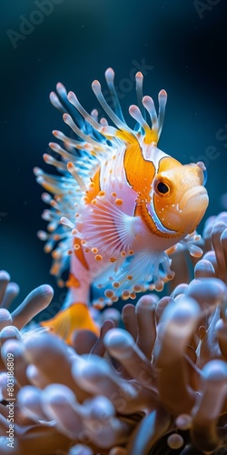 A stunning close-up of a clownfish in an anemone photo