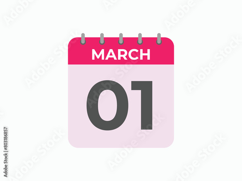 MARCH 1 calendar reminder. 1 MARCH daily calendar icon template. Calendar 1 MARCH icon Design template. Vector illustration
