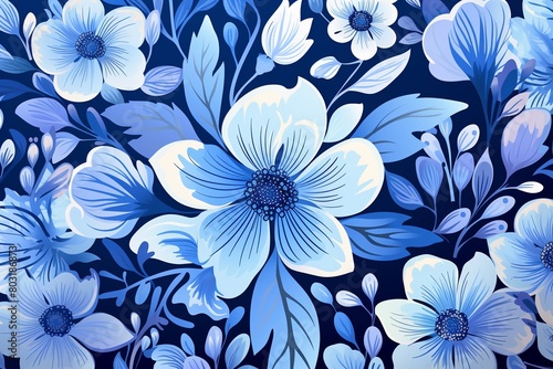 Wallpaper Mural Vibrant floral blues, dynamic seamless pattern, vector graphic for bold, decorative wallpaper ,  flat graphic drawing Torontodigital.ca