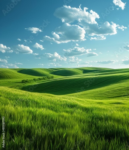 Green rolling hills under a blue sky