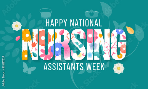 Nursing Assistants week is observed every year in June, The main role of a CNA is to provide basic care to patients and help them with daily activities. vector illustration. photo