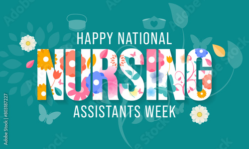 Nursing Assistants week is observed every year in June, The main role of a CNA is to provide basic care to patients and help them with daily activities. vector illustration.