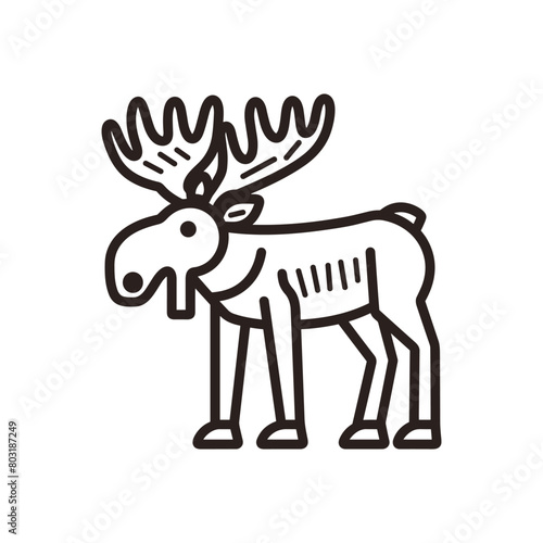 Moose  wild deer icon. Concept design of animals - Moose side view profile. Isolated black silhouette moose or wild deer on white background. Vintage retro print  poster  icon. Vector Illustration