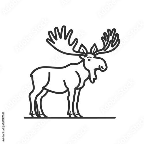 Moose, wild deer icon. Concept design of animals - Moose side view profile. Isolated black silhouette moose or wild deer on white background. Vintage retro print, poster, icon. Vector Illustration