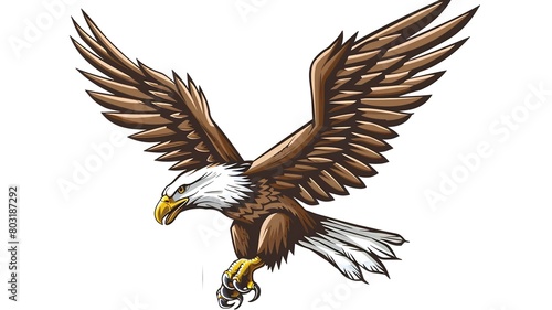  A majestic eagle mascot portrayed in a bold and dynamic logo design  captured in high-definition detail against a pure white background to evoke power and freedom.  