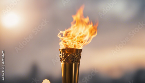 he burning Olympic torch, isolated light background 
