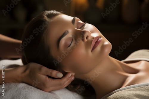 Relaxing head massage in spa salon