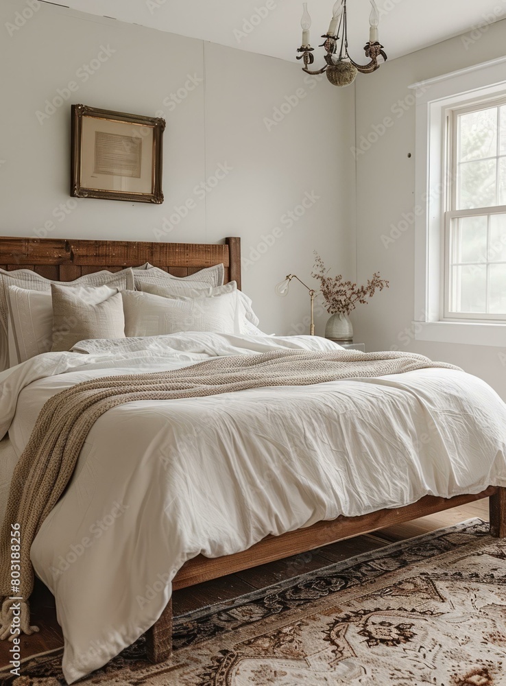 Cozy Neutral Bedroom With Wood Bed Frame And Textured Bedding Cozy Neutral Bedroom With Wood Bed Frame And Textured Bedding