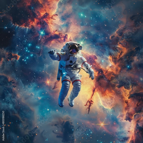 An astronaut in a spacesuit floating in the vastness of space