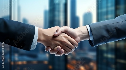 Business people shaking hands over a cityscape background