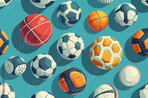 colorful seamless pattern with various sports balls texture
