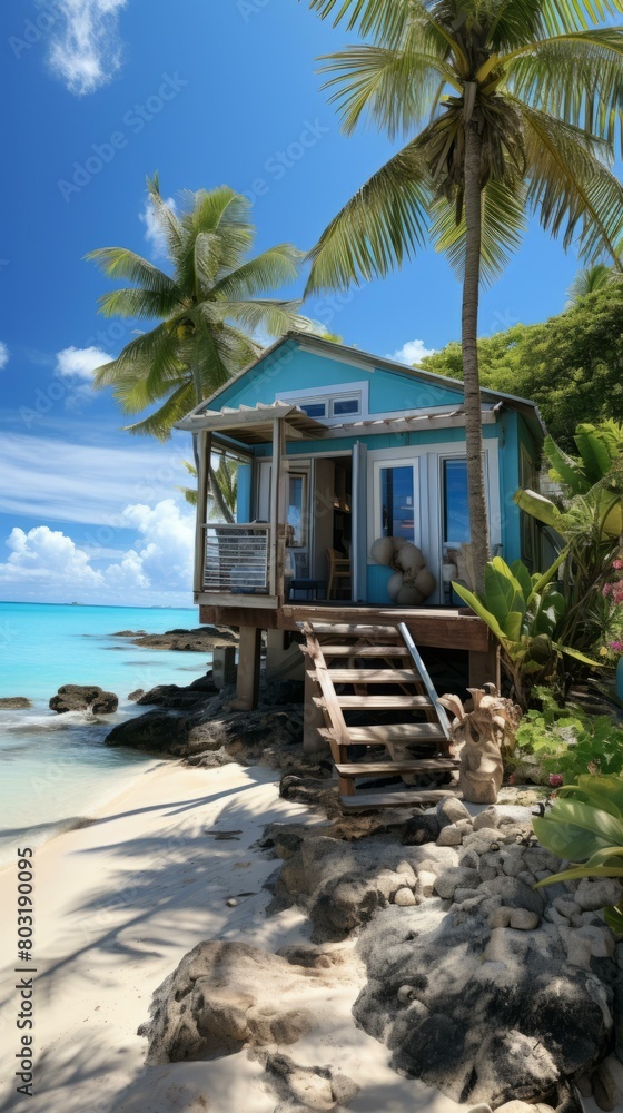 Beachfront house with palm trees Beachfront house with palm trees