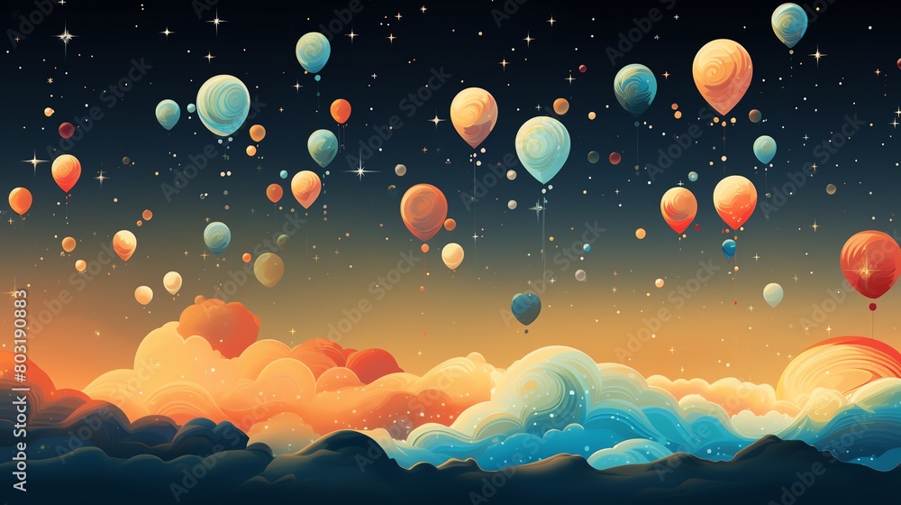 galaxy of Balloon, Minimalist cartoon style galaxy of Balloon, Minimalist cartoon style