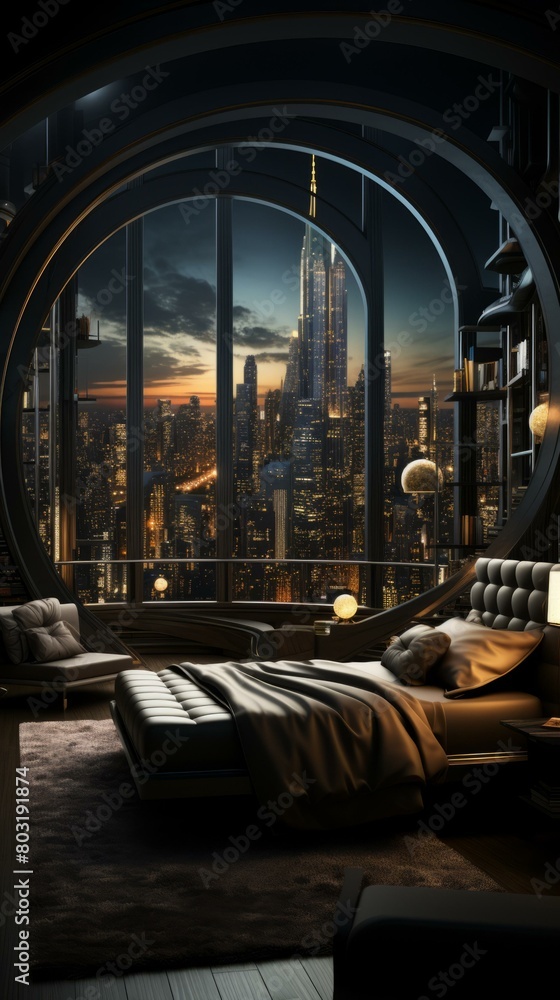 futuristic bedroom interior design overlooking a city at night futuristic bedroom interior design overlooking a city at night