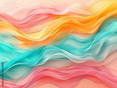 A modern 43 raw style background featuring pastel pink, teal, butter yellow, and papaya orange waves. Stylized at 200.