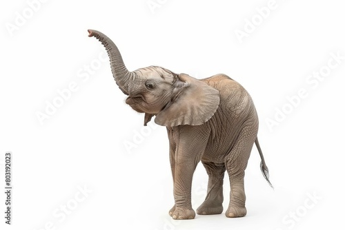 cute baby elephant extending trunk in greeting gesture isolated on white background © Lucija
