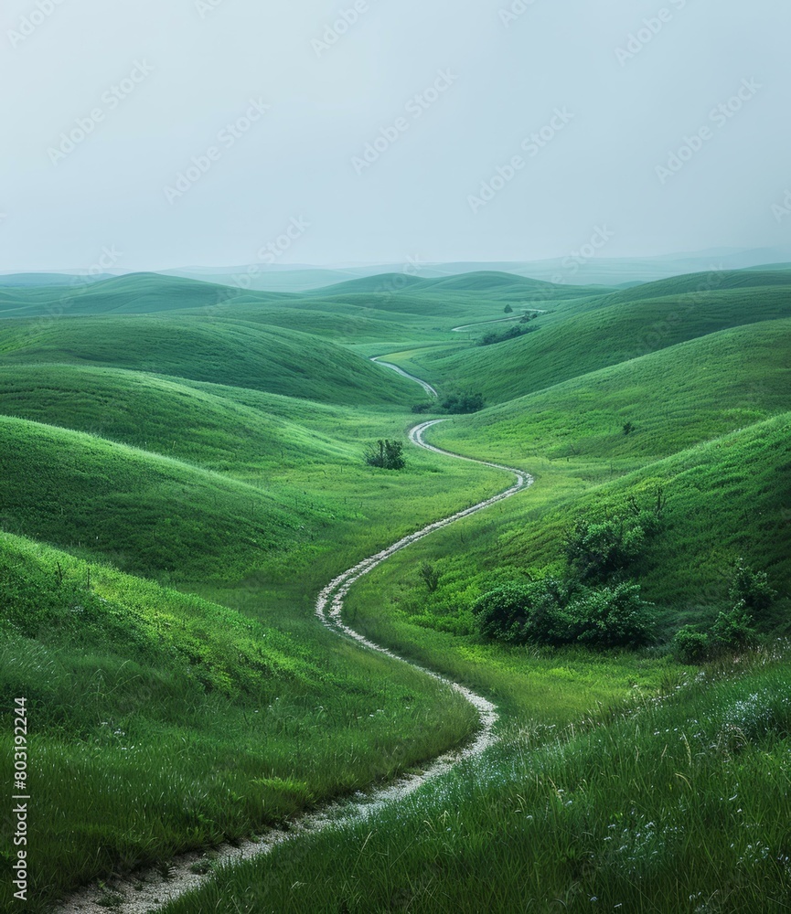 Curving Road Through Green Hills