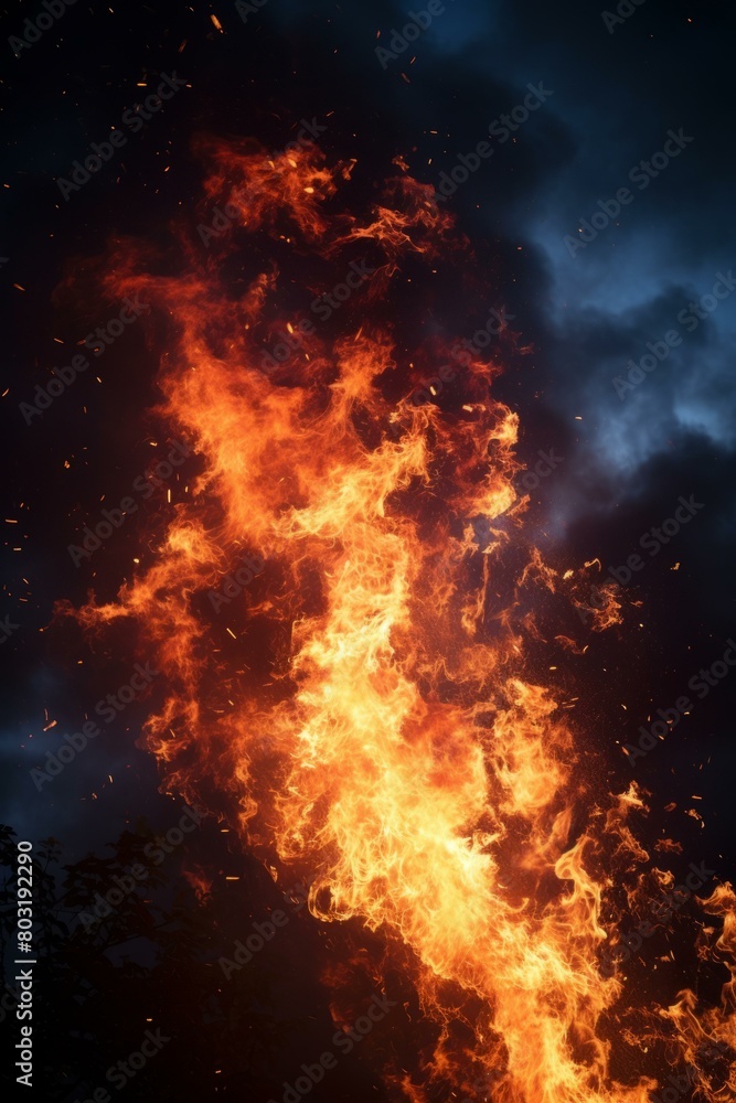 Flames leaping into the night sky Flames leaping into the night sky