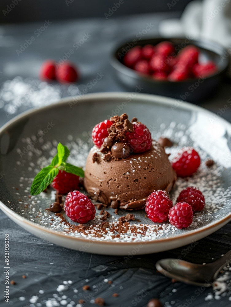 Decadent chocolate mousse with fresh raspberries Decadent chocolate mousse with fresh raspberries