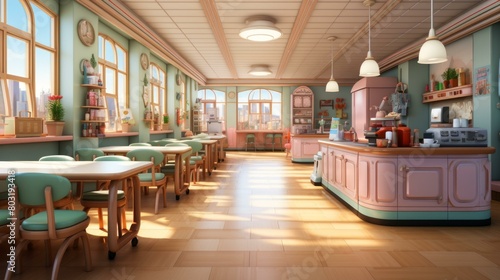 Retro 50s Diner With Pink and Green Interior photo