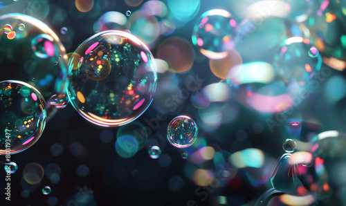 iridescent bubbles agains a black smooth backround