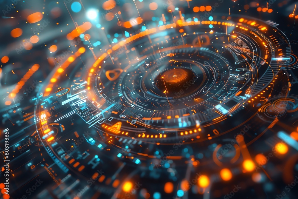 Produce a digital rendering of data analysis presented at a tilted angle, showcasing intricate details through CG 3D rendering with a futuristic vibe Produce a digital rendering of data analysis presented at a tilted angle, showcasing intricate details through CG 3D rendering with a futuristic vibe