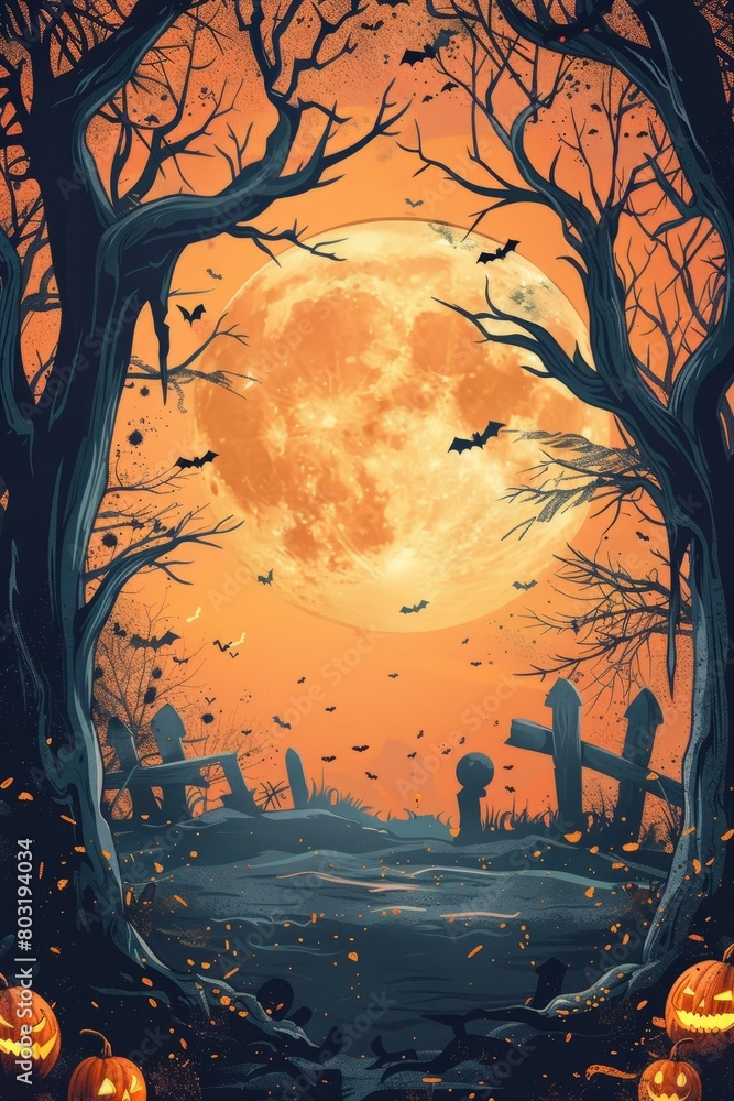 Spooky Halloween Night With A Big Orange Moon