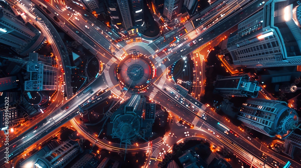 Produce a stunning aerial view of a smart city interconnected with Internet of Things devices in vivid colors using digital rendering techniques such as CG 3D rendering and photorealistic effects Produce a stunning aerial view of a smart city interconnected with Internet of Things devices in vivid colors using digital rendering techniques such as CG 3D rendering and photorealistic effects
