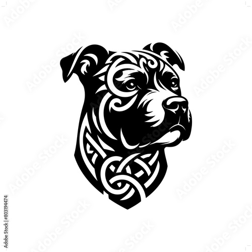dog; pitbull silhouette in animal celtic knot, irish, nordic illustration