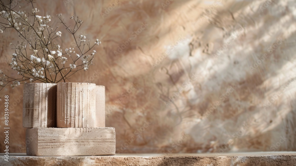 Biodegradable plant-based packaging material displayed with dried flowers. Biodegradable plant-based packaging material displayed with dried flowers.