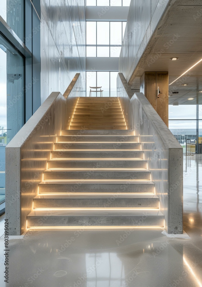 Fototapeta premium Modern concrete staircase with indirect lighting