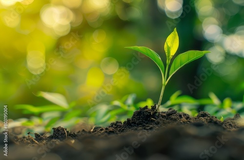 A closeup of a sprout growing from soil, symbolizing new life and growth in nature