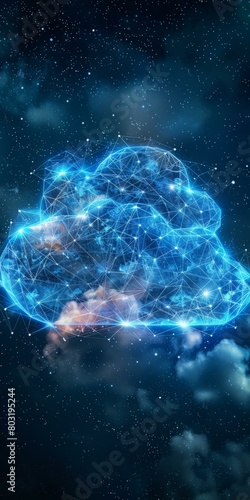 Blue glowing cloud computing network technology background