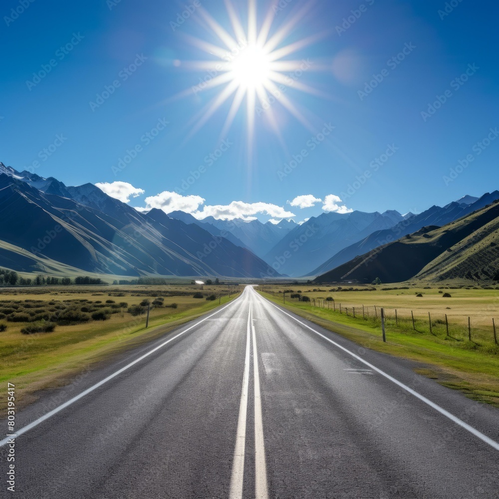 The road to Mount Cook under the shining sun The road to Mount Cook under the shining sun