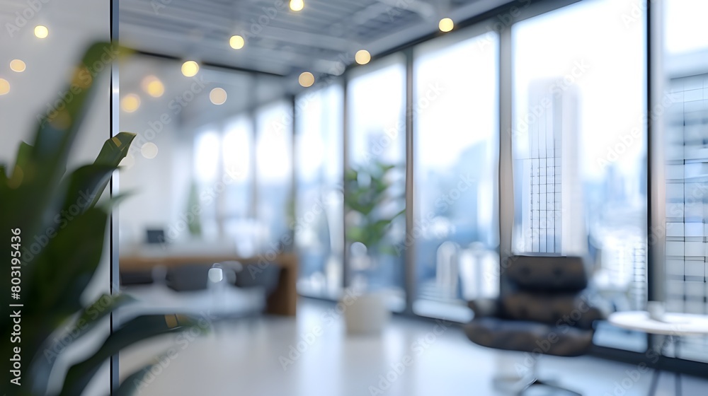 A cozy workspace: the beautiful blurred background of a modern office interior