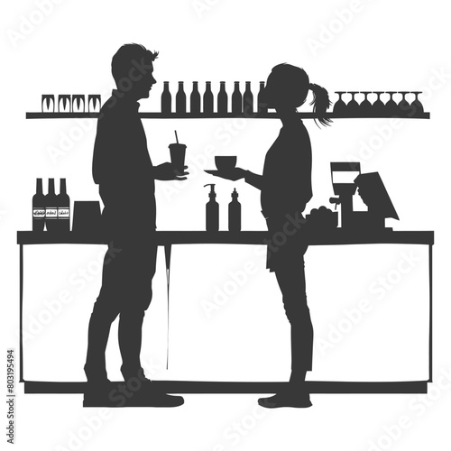 silhouette customer and cashier in supermarket full body black color only