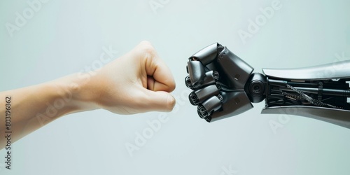 A human and a robot fist bumping