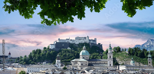 Salzburg with Festung Hohensalzburg in the Salzburg city of Austria. photo