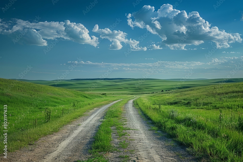 The road through the green hills