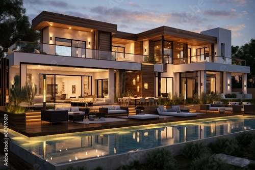 Modern luxury house with pool and terrace © Adobe Contributor