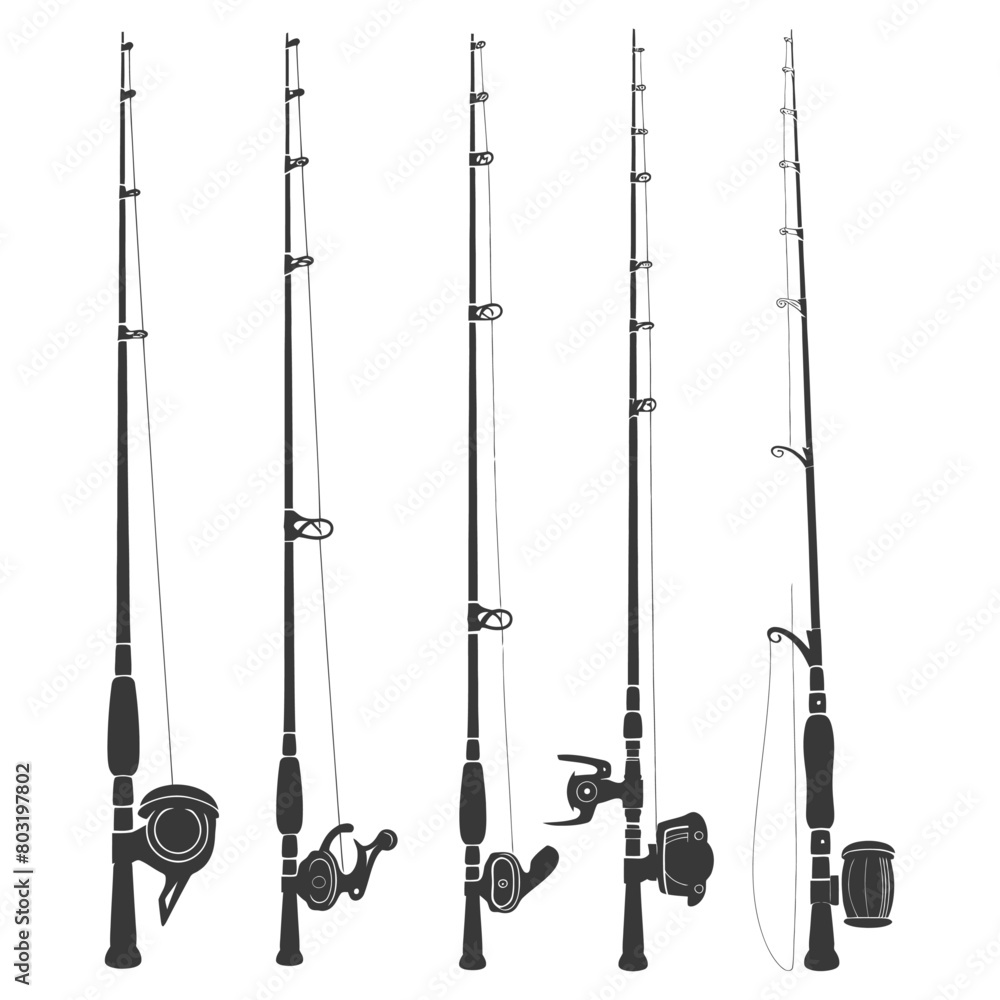 Naklejka premium silhouette fishing rod collection set full black color only