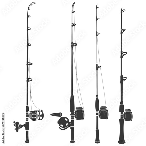 silhouette fishing rod collection set full black color only