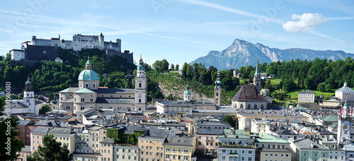 Beautiful views of Salzburg with Festung Hohensalzburg in Salzburg Austria. photo
