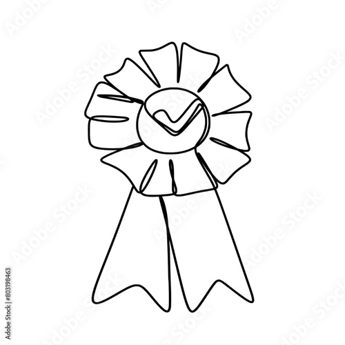 Award ribbon rosette with tick  one line art