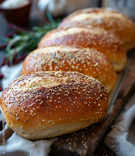 Loaf of bread sprinkled with sesame seeds