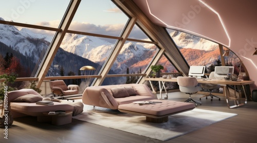 Luxury mountain cabin with panoramic windows photo