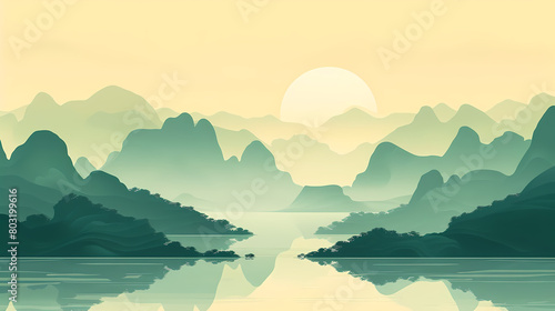 mountains  water  art  chinese style  illustration