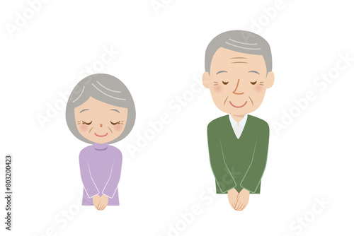 シニア夫婦、笑顔、お辞儀、かわいい