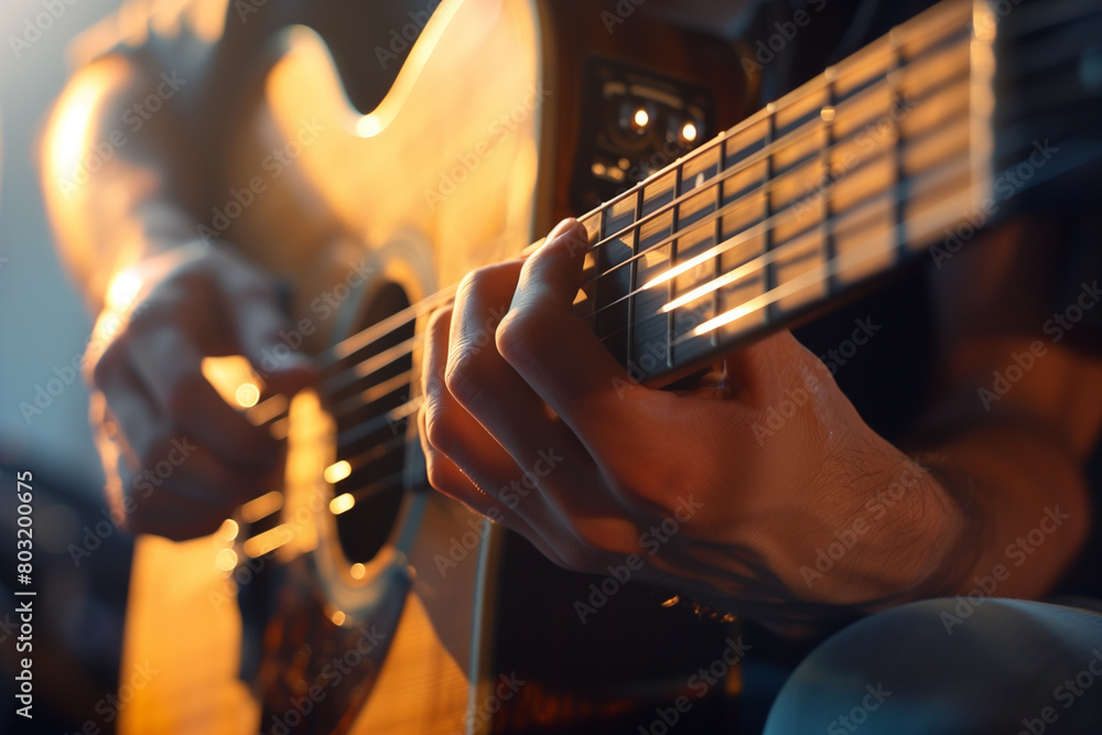 Fototapeta premium Playing acoustic guitar in the evening