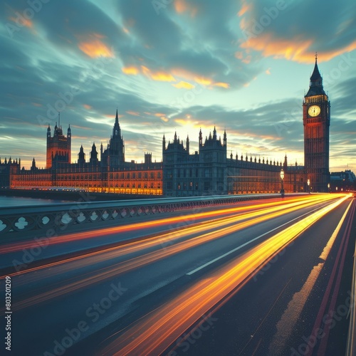Night view of the Palace of Westminster and the Houses of Parliament in London  England
